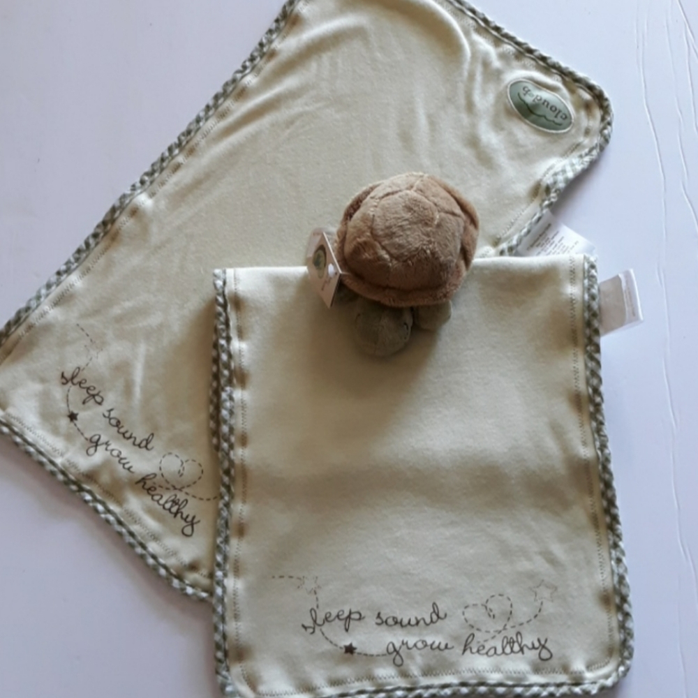 Cloud B burb cloth set and baby turtle rattle